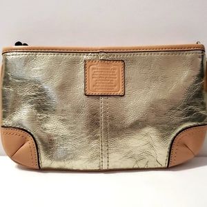 Coach beige metallic wristlet purse